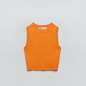 Zara orange cropped knit top